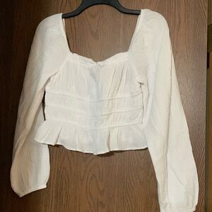 Wild Fable White Cropped Ruffle Textured Long Sleeve Top size small
